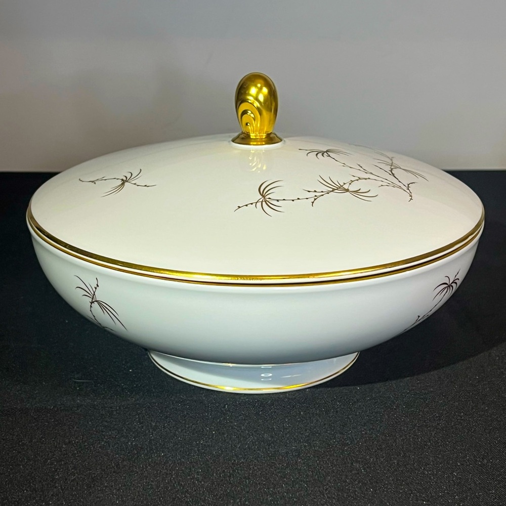 Vintage Rosenthal Golden Palm Round Covered Vegetable Bowl porcelain mid century